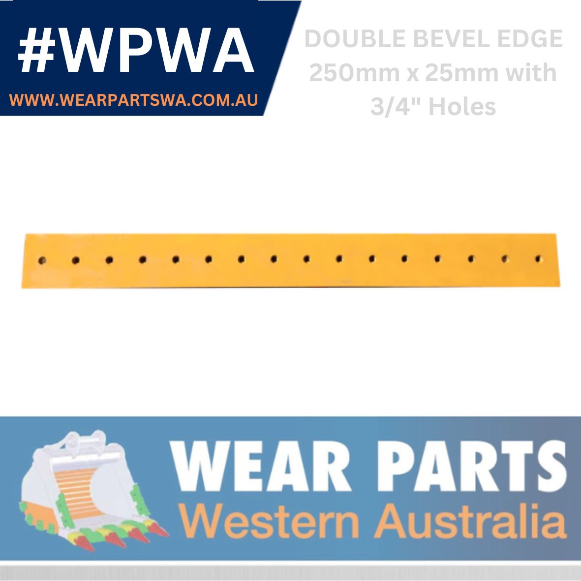 250mm x 25mm - Bolt On Reversible Double Bevel Edge with 3/4" holes - various lengths