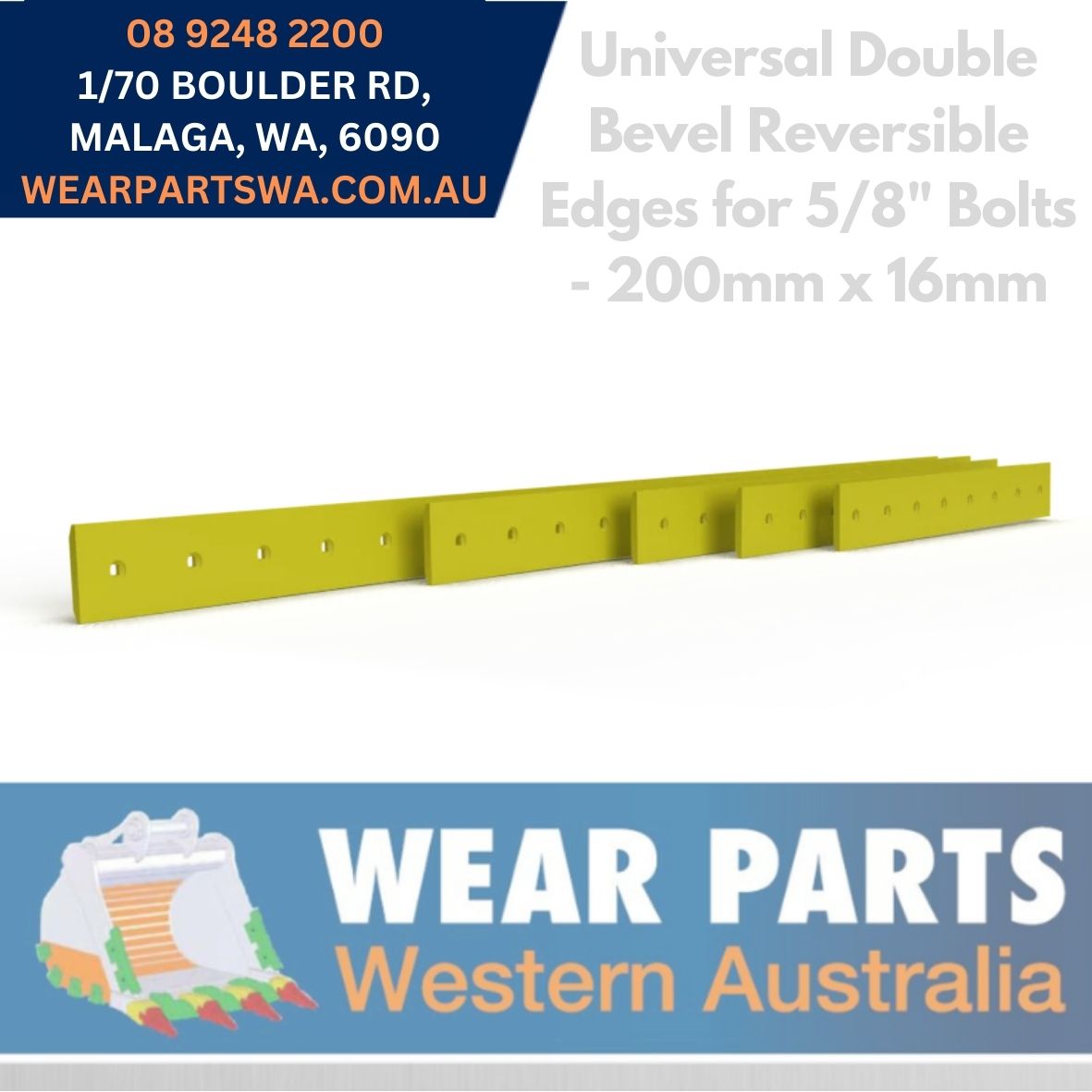 Universal Double Bevel Reversible Edges for 5/8" Bolts - 200mm x 16mm x (Various Lengths)