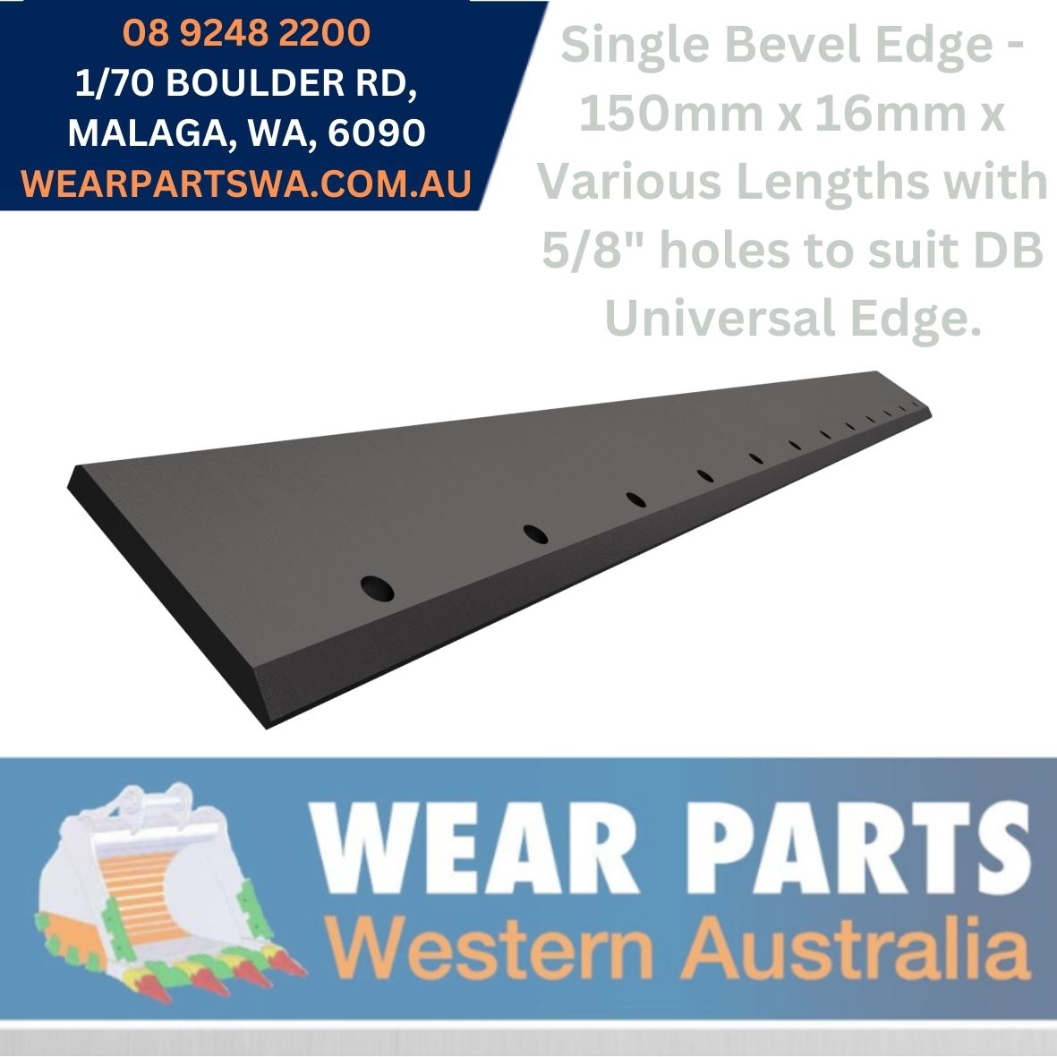 Single Bevel Weld On Edge with 5/8 Holes - 150mm x 16mm x Various Lengths