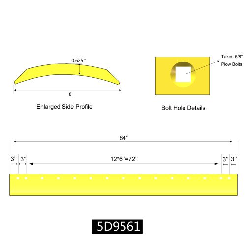 5D9561 - Grader Blade HT 7'x8x5/8 - 15x 5/8 holes