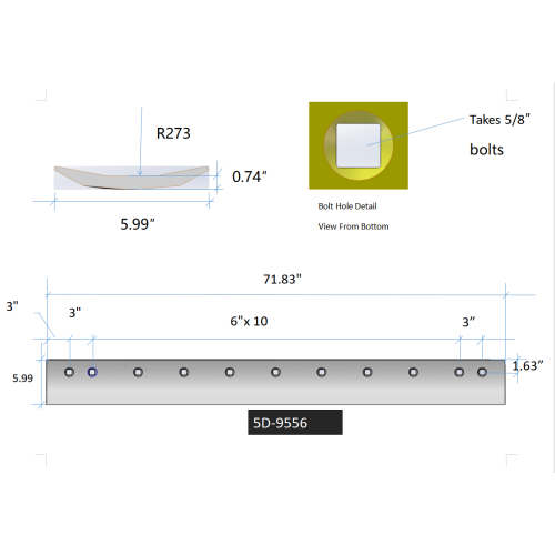 5D9556 - Grader Blade HT 6'x6x3/4 - 13x 5/8 holes