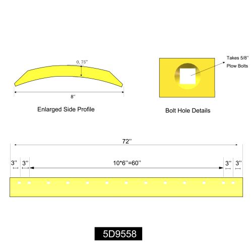 5D9558 - Grader Blade HT 6'x8x3/4 - 13x 5/8 holes