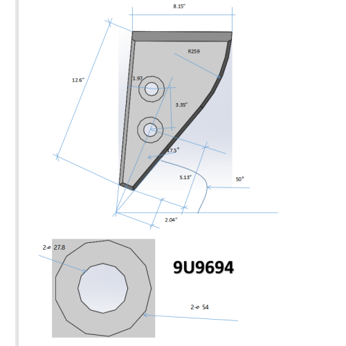9U9694 - CAT STYLE D9 RIPPER NOSE 2 HOLE - (P3) – Wear Parts WA
